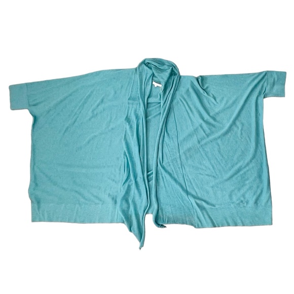 MINNIE ROSE AQUA BLUE OVERSIZED OPEN SHORT SLEEVE COTTON CARDIGAN - Picture 10 of 14